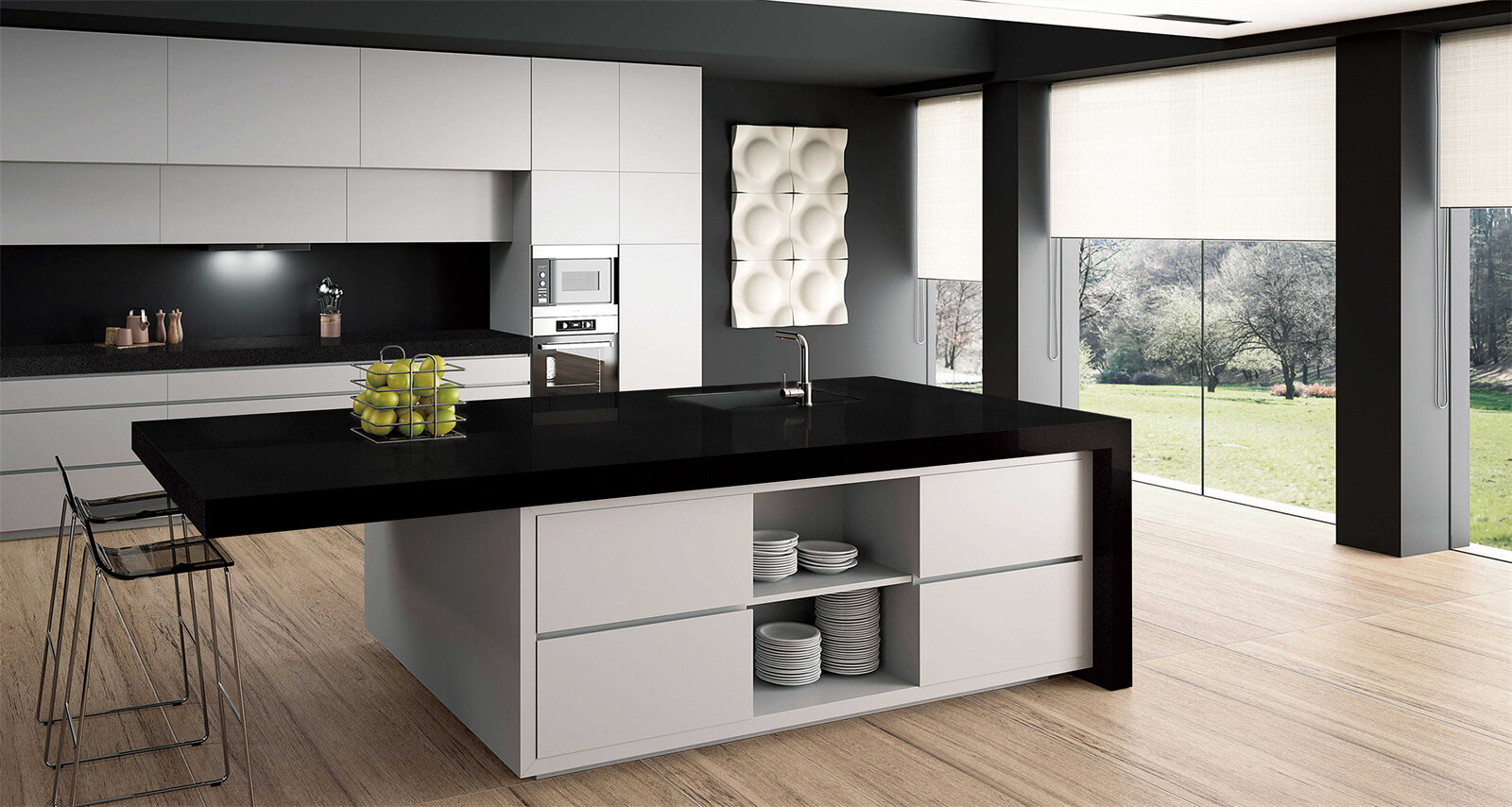 pure black quartz kitchen countertop